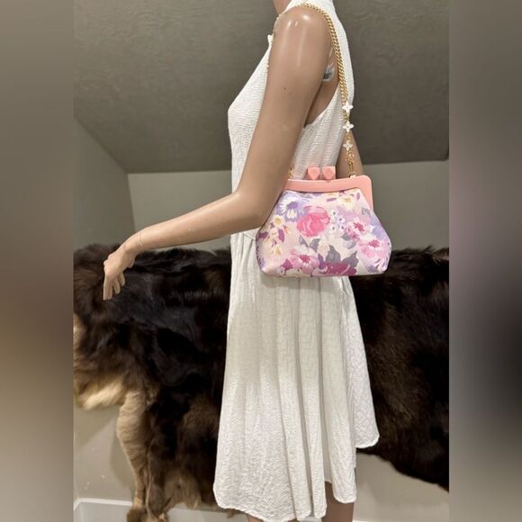 Floral Print Cowhide Leather Handmade Acrylic Frame Clutch Bag, 3 Straps Style - Picture 10 of 14